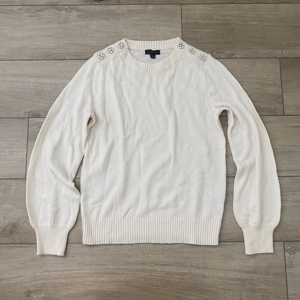 J. Crew Crewneck‎ Sweater Womens S Jeweled Rhinestone Buttons Lambswool Knit